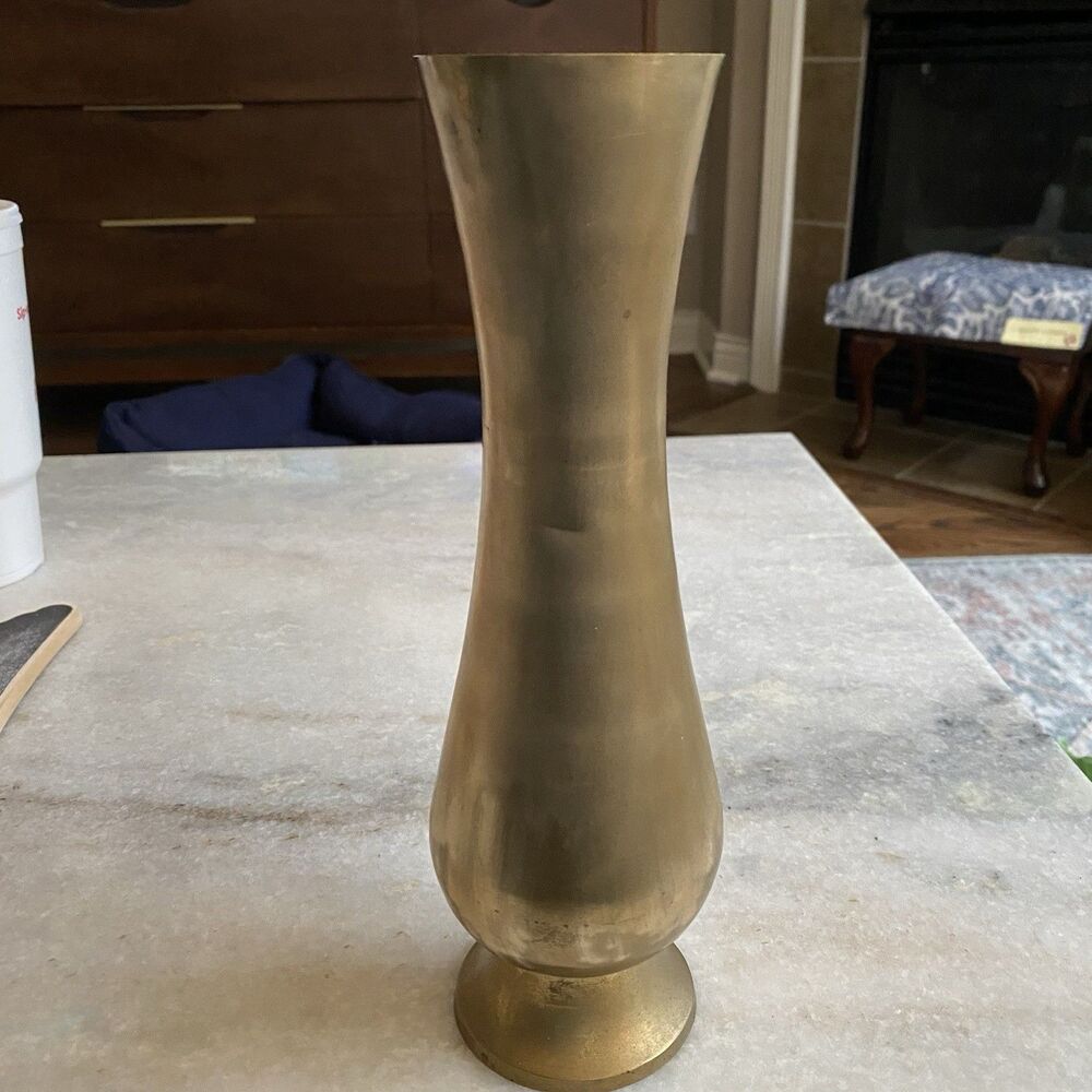 VINTAGE BRASS 9.5” Tall Vase Stem Shelf Sitter Patina